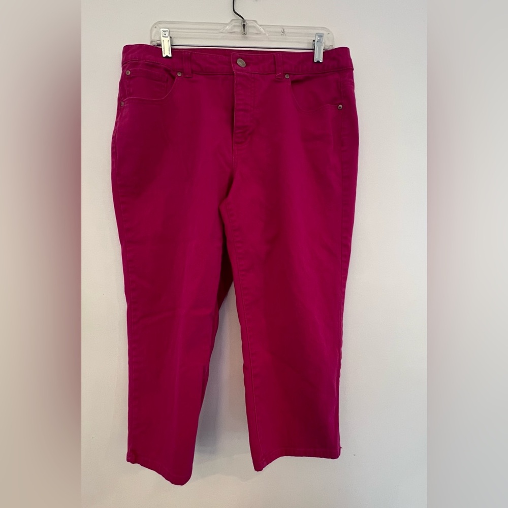 ✅ IZOD 12 Hot Bright Pink denim Capri Pants Casual Summer Cropped ‎colorpop Jean
